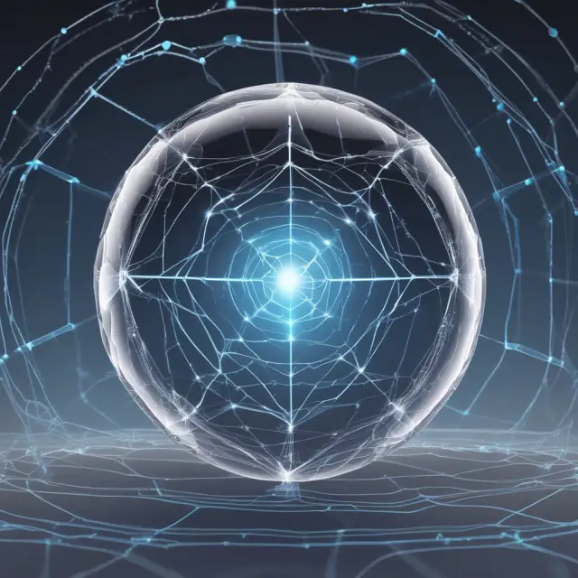 A crystal ball filled with a transparent fluid reveals various interconnected electronic communications networks, symbolizing price transparency and equal access to information.