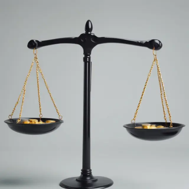 Image of two scales balanced precariously, one labeled 