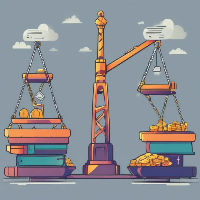 An ECN as a bridge with scales representing equal access to buy and sell prices (spreads), and bags of coins for access fees and commission charges.