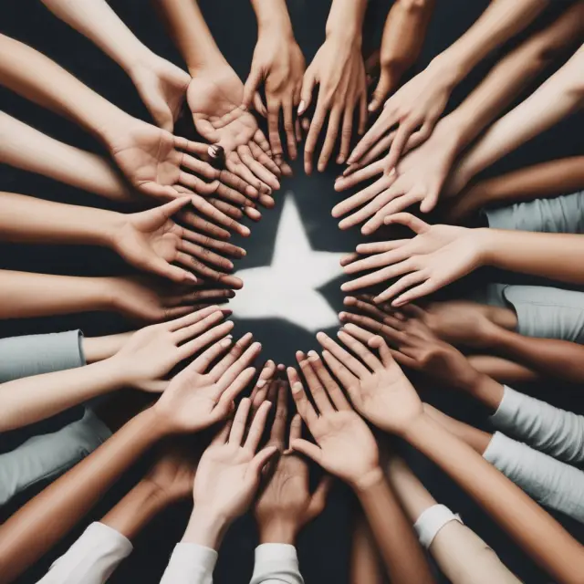 Five diverse hands forming an equal sign representing the ten protected classes under the Equal Credit Opportunity Act