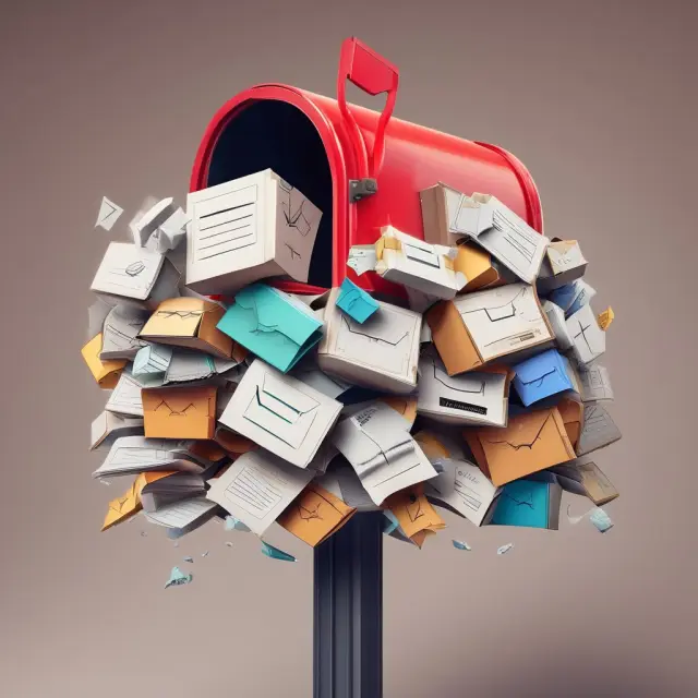 Digital parcels flowing out of a mailbox, representing the convenience and abundance of online shopping