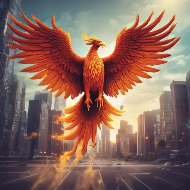 An entrepreneurial phoenix rises from market research data, symbolizing the start of an ecommerce business setup