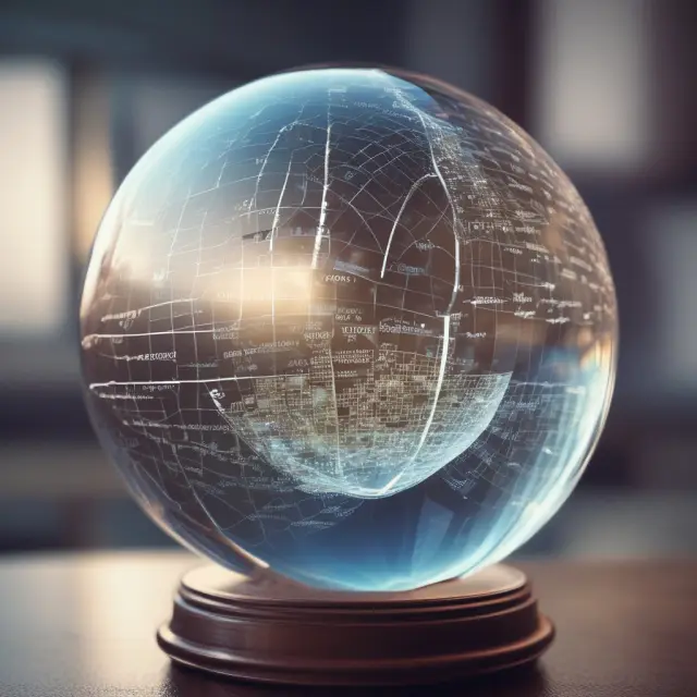 Crystal ball showcasing econometric data points for forecasting future trends