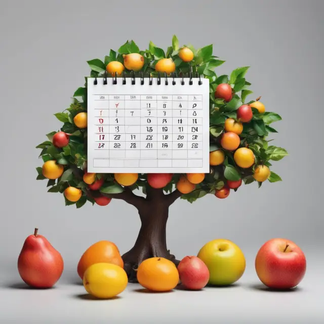 Economic calendar as a fruitful tree with Central Bank decisions, reports on employment statistics and GDP representing ripe fruits for informed investment decisions
