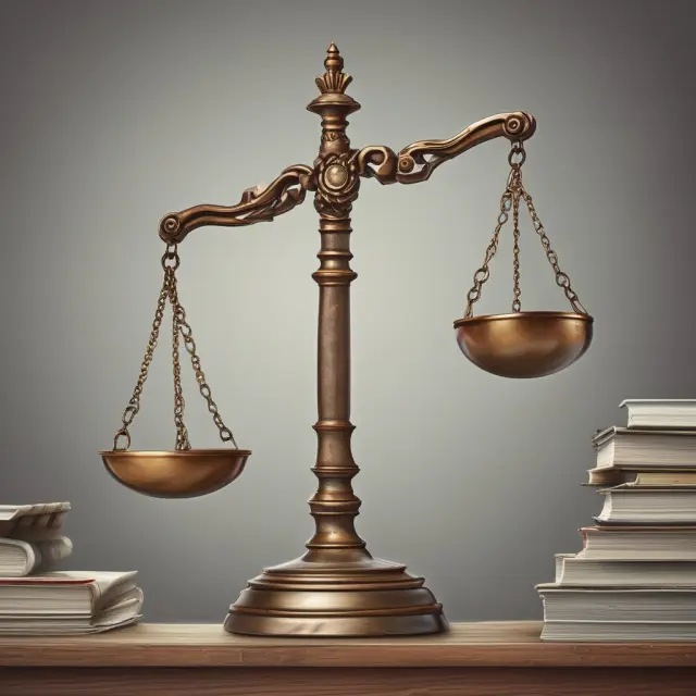 Justice scales balanced with economic capital advantages on one side and challenges on the other