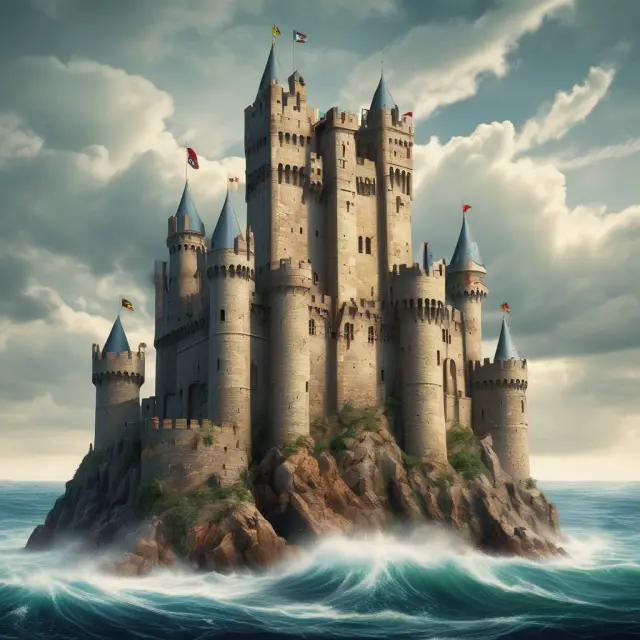 A sturdy castle withstanding the turbulent waves of VaR, representing economic capital providing financial security