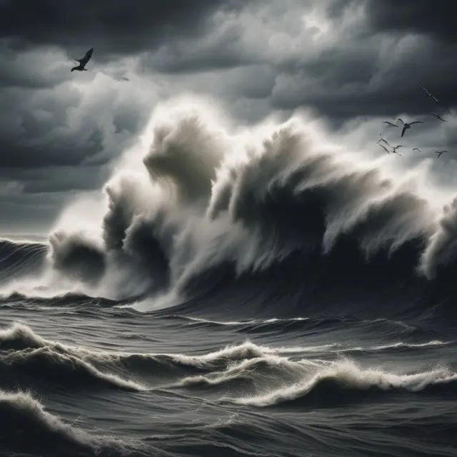 A hurricane symbolizing economic collapse, featuring unbalanced interest rates, stock market crashes, and black swans