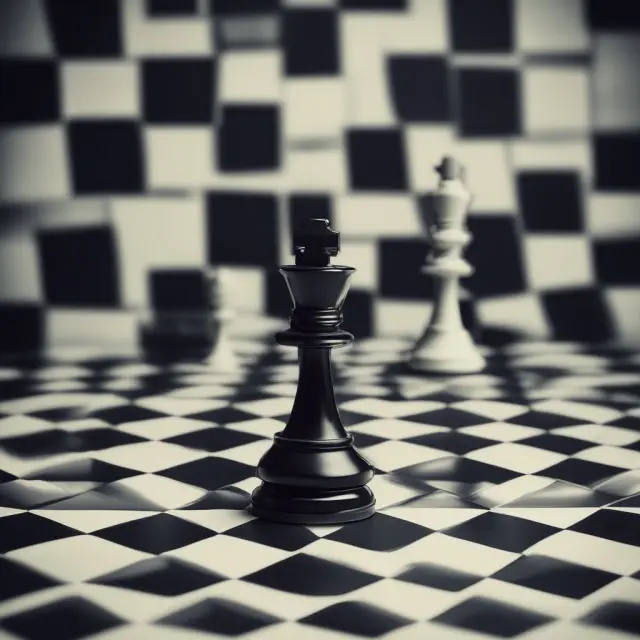 A government official holds a chessboard, weighing various intervention options during an economic collapse, with regulatory pieces in the background
