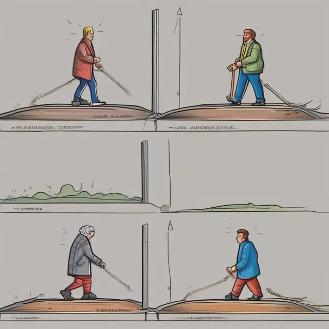 An illustration of a seesaw representing the economic cycle, with a gentle dip for recession and a steep fall for collapse.