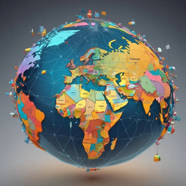 Globe representation of key economies (US, EU, China) and their respective economic indicators (GDP, CPI, Unemployment Rate), emphasizing the interconnectedness and influence on global markets