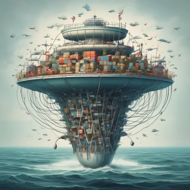 A buoy made of utility, consumer staples, and healthcare symbols supports a ship sailing through the trough of an economic cycle