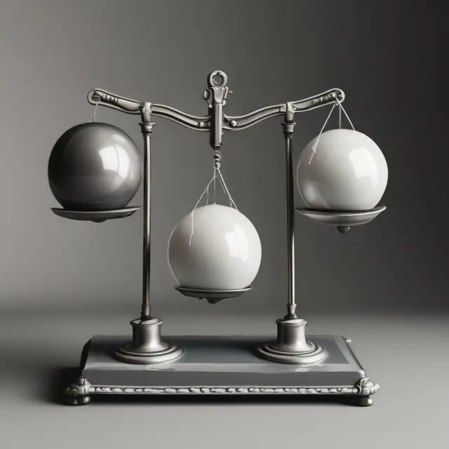Visual representation of full employment (labor), price stability, and balanced trade in macroeconomic equilibrium.