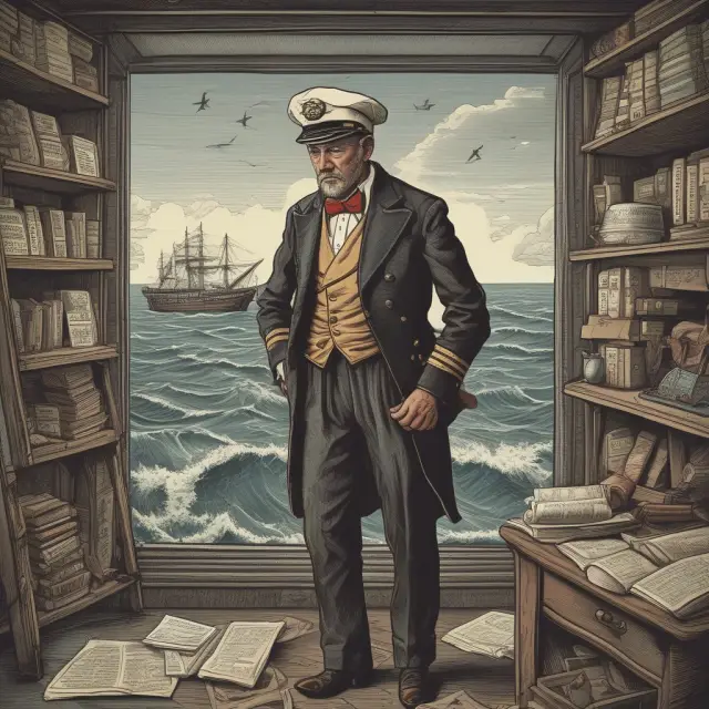 An entrepreneur steering a ship through turbulent market waters, aiming for the elusive economic equilibrium.