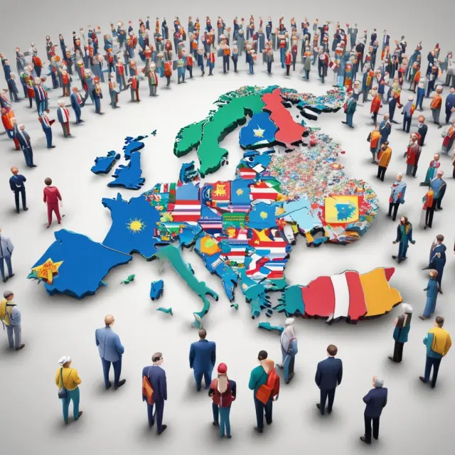 European countries merging into a large body of water representing the global economy, highlighting increased trade flows and market size due to economic integration