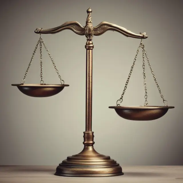 Scale balancing gold coins (representing wealth) and weights (symbolizing poverty), reflecting the ongoing debate over economic justice