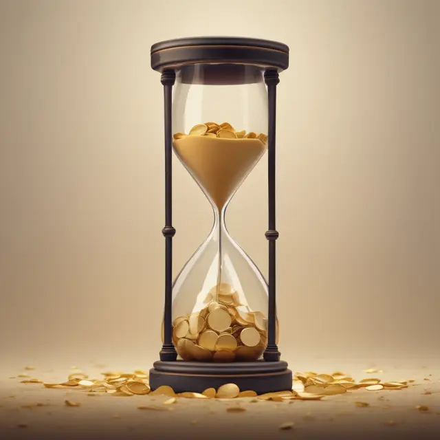 Golden hourglass with coins illustrating economic life and depreciation