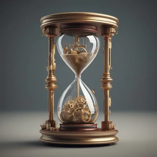 Gears representing economic life intertwining in ahourglass, illustrating the concept of calculating depreciation based on an asset