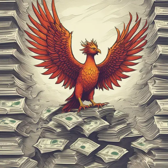 Image of a mythical phoenix arising from a pile of tax documents, illustrating the economic recovery due to tax cuts