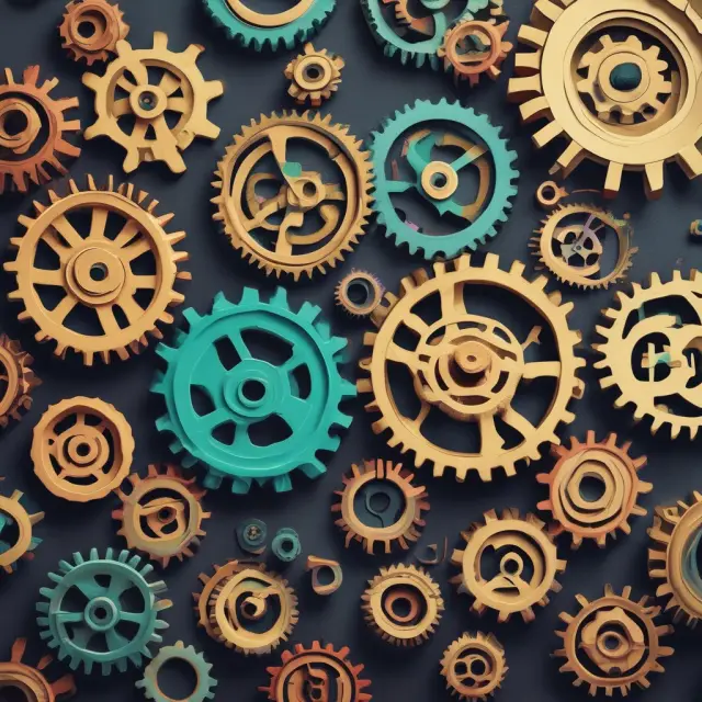 Gears in motion representing tax provisions: accelerated depreciation deductions, ESOPs, IRAs, capital gains tax reduction, and estate taxes