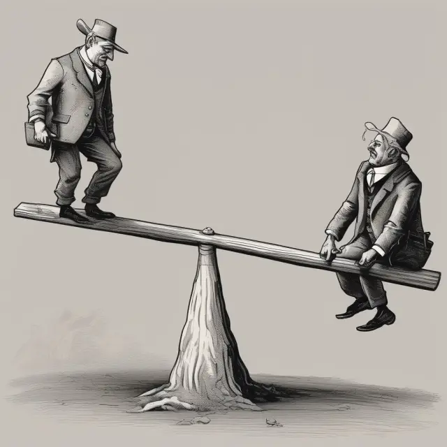 A visualization of the economic recession in 1982, featuring two scales representing the impact of ERTA and TEFRA. The ERTA side depicts tax cuts, while TEFRA