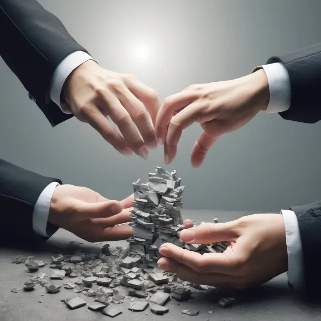 An image of two hands working together on a broken economy, one hand providing essential support through fiscal policies while the other ensures balance for long-term growth