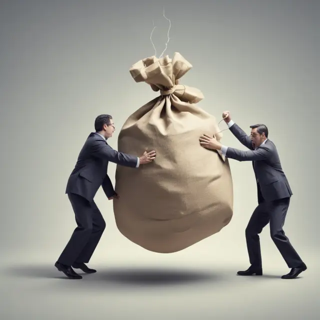 Visual representation of real vs nominal economic shocks: A tug-of-war between a sack (supply-side) and a bag (financial), demonstrating their impact on businesses, consumers, and policymakers.
