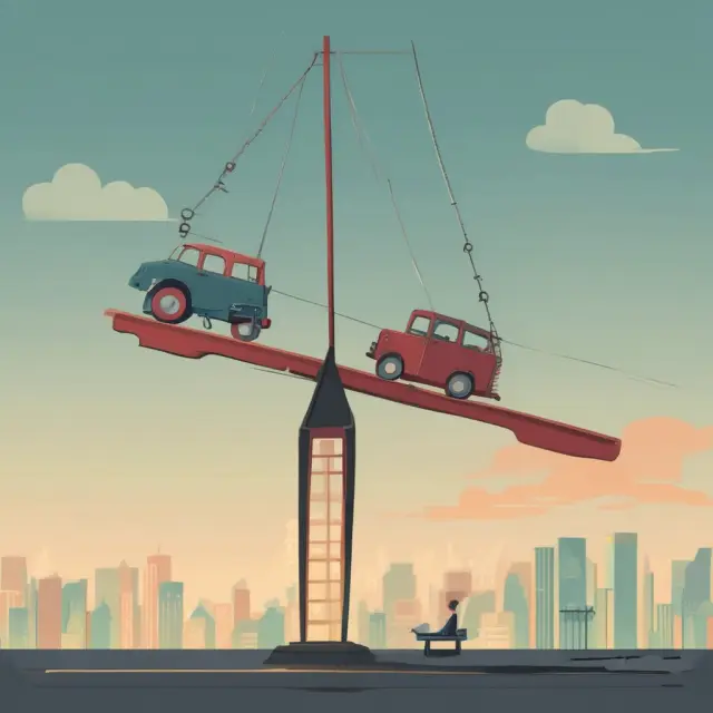A seesaw illustrating the balance between deficit spending, taxation, and government spending as fiscal stimulus measures in a dynamic economy