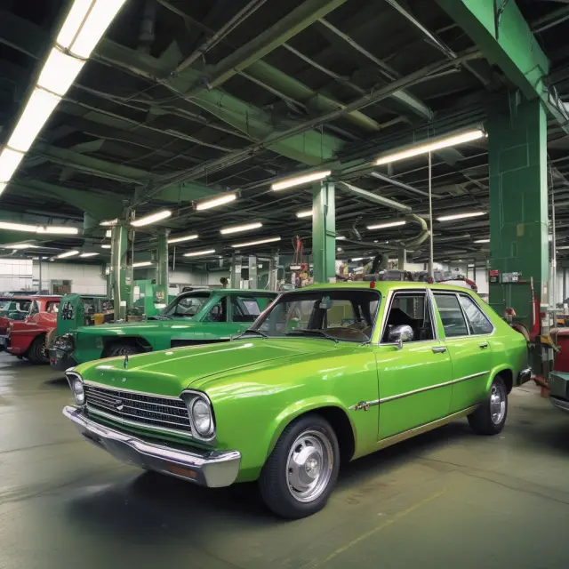 Image: A clunker car being replaced by a new, more efficient vehicle on an assembly line. Economic growth charts illustrate the impact of this fiscal stimulus measure.