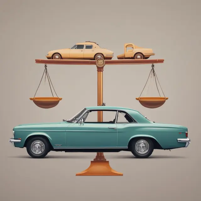A luxury car depicted atop a scale, representing both the tangible value (superior performance) and intangible value (status symbol) to the customer.