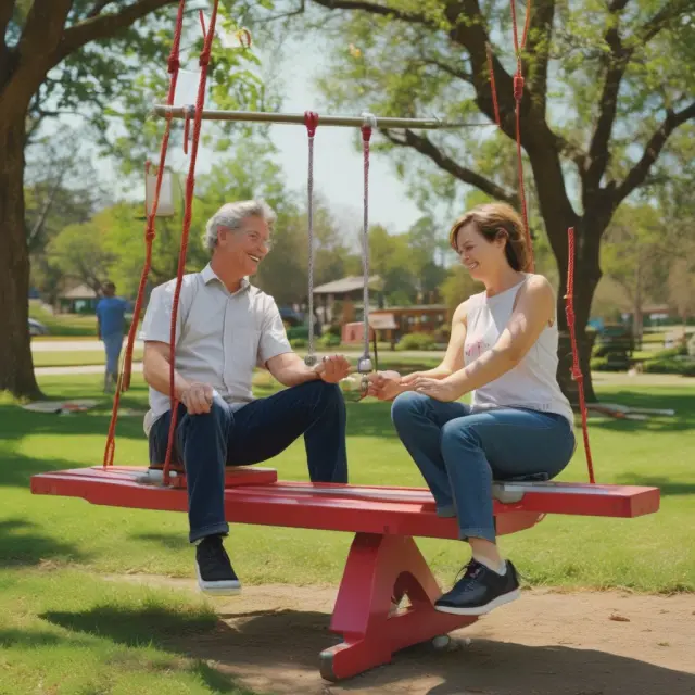 Alice and Bob on a seesaw, each producing goods and balancing consumption to reach Pareto efficiency