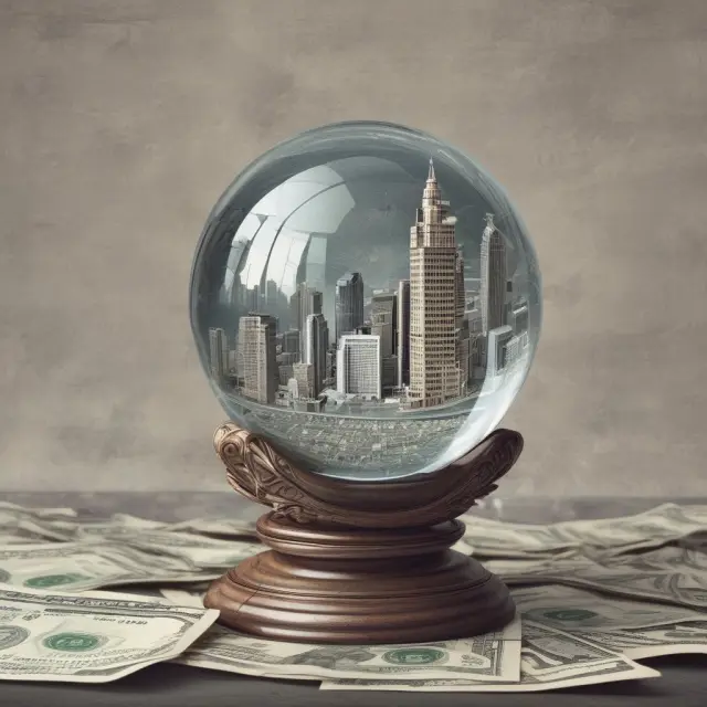 A crystal ball filled with various economic indicator charts and graphs, illustrating the role of data-driven insights for informed investment decisions