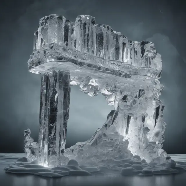 An intricate ice sculpture, depicting stocks, bonds, and a money market account melting away, symbolizing the impact of economic depreciation