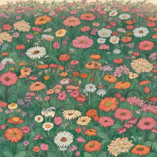 Blooming garden illustrating economic concepts like productivity phases, marginal productivity, elasticity, and government