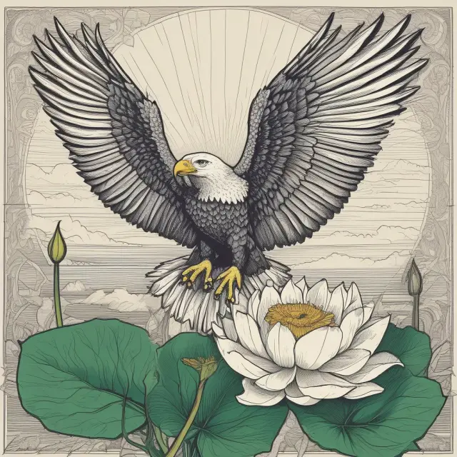 Indian lotus growing steadily vs. an American eagle taking off - symbolizing varying economic growth rates in India and the US