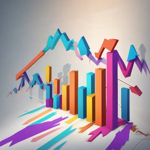 Graph showing economic growth rates influencing investment decisions through arrow symbols