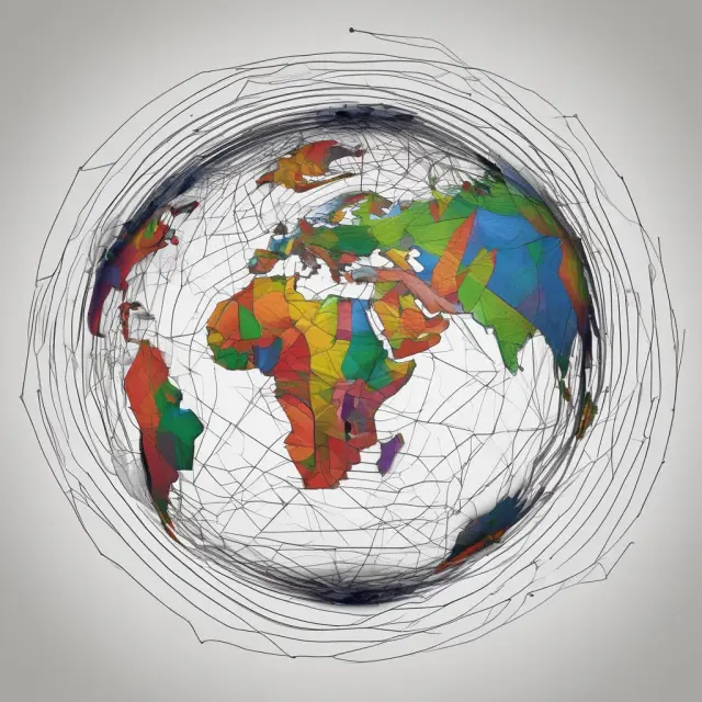 An intricate web depicting economic data influencing a globe through quarterly GDP reports