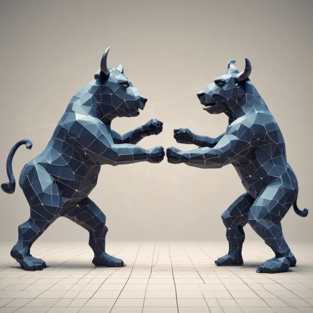 An AI-enhanced bull and bear dance dynamically on a demand curve to illustrate the role of technology in improving EOQ through accurate demand forecasting.