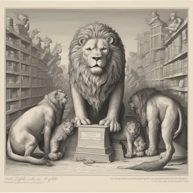 An Economic Order Quantity (EOQ) bull protects a warehouse filled with inventory items. Two safety stock lions stand guard to ensure a consistent supply.