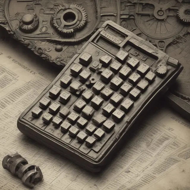 Ancient calculator with gears turning to represent EOQ variables and the optimal solution.