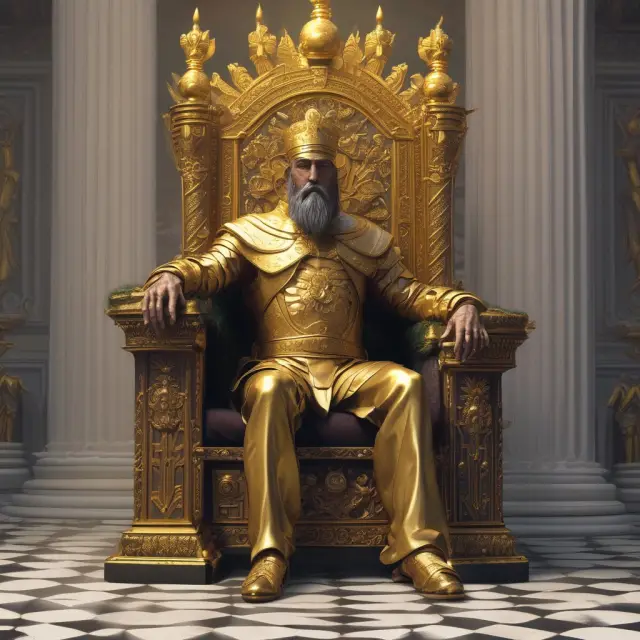 Monopolist on a throne holding a golden scepter, symbolizing market dominance and monopoly rent.