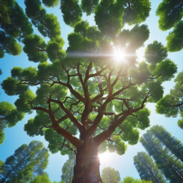 A towering tree with six branches (Technical, Purchasing, Managerial, Risk-bearing, Financial, Marketing) absorbs sunlight, symbolizing a growing company