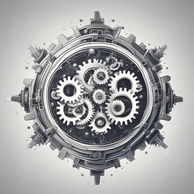 Two gears interlocking to form a constellation of stars, representing the growth potential from economies of scope through mergers and acquisitions