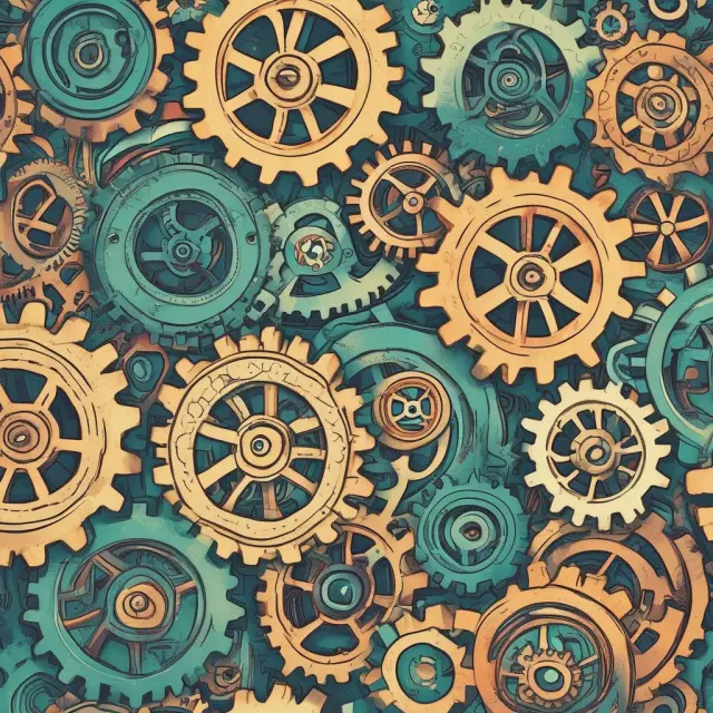 A collection of gears interconnected, illustrating the concept of economies of scope through shared resources and complementary businesses