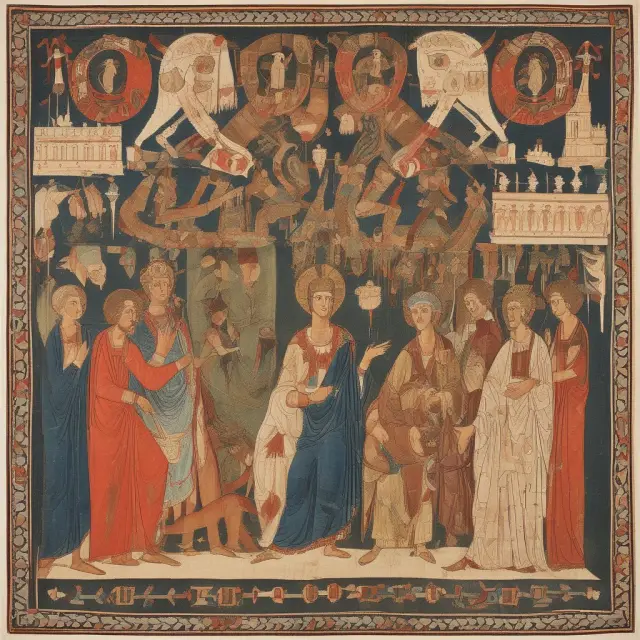 An ever-unraveling tapestry illustrating the historical development of the concept of economy, from ancient Greek 