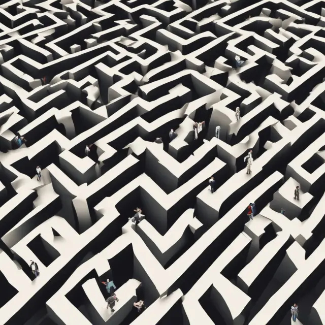 Bankers and clients traversing a labyrinth of financial regulations, with an Earning Credit Rate serving as their guiding light