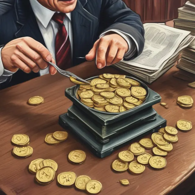 Banker comparing T-bill rates with gold coins to calculate ECRs for various banking services.