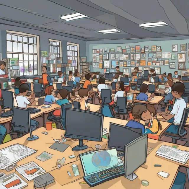 A metaphorical representation of the evolution of EdTech implementation in classrooms, depicted as waves merging hardware and software.