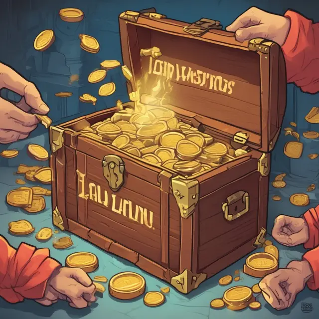 Ed hand opens chest, revealing gold coins & books symbolizing education loans