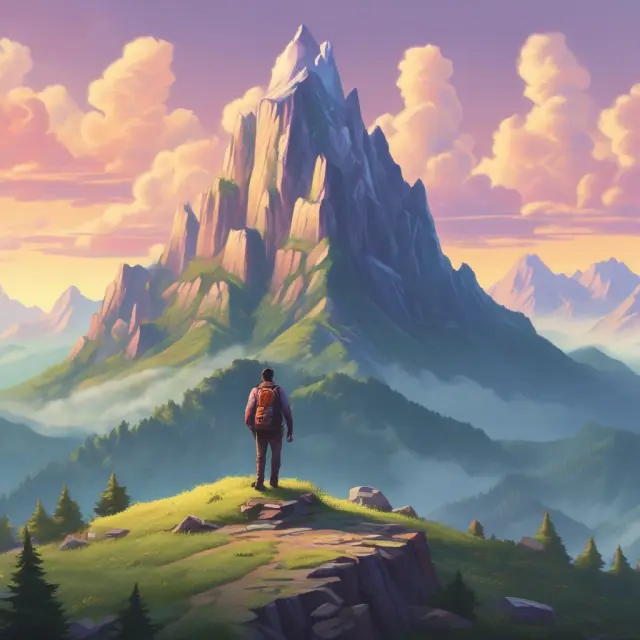 Students climbing mountains symbolizing debt, focusing on loans with highest interest rates.