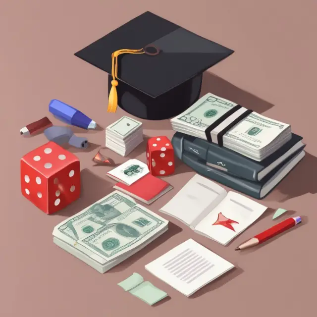 Image of a dice with graduation cap, textbooks, credit card, and personal loan icons representing student loan options.